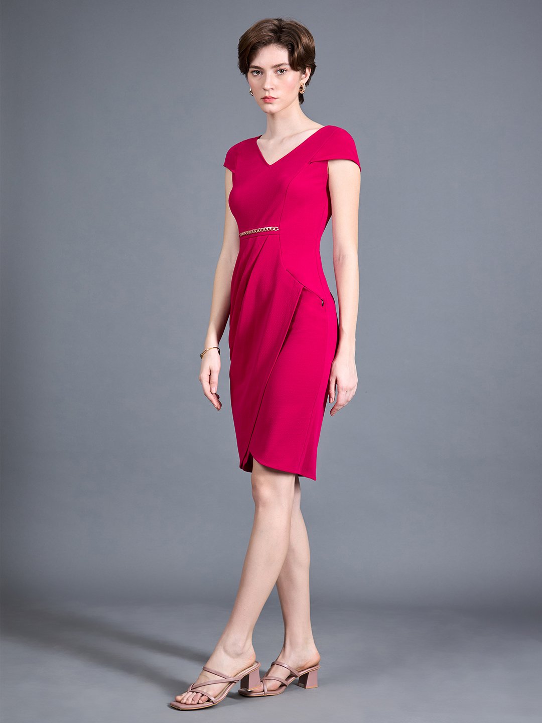 Dark Pink Bodycon Mini Dress with Short Sleeves