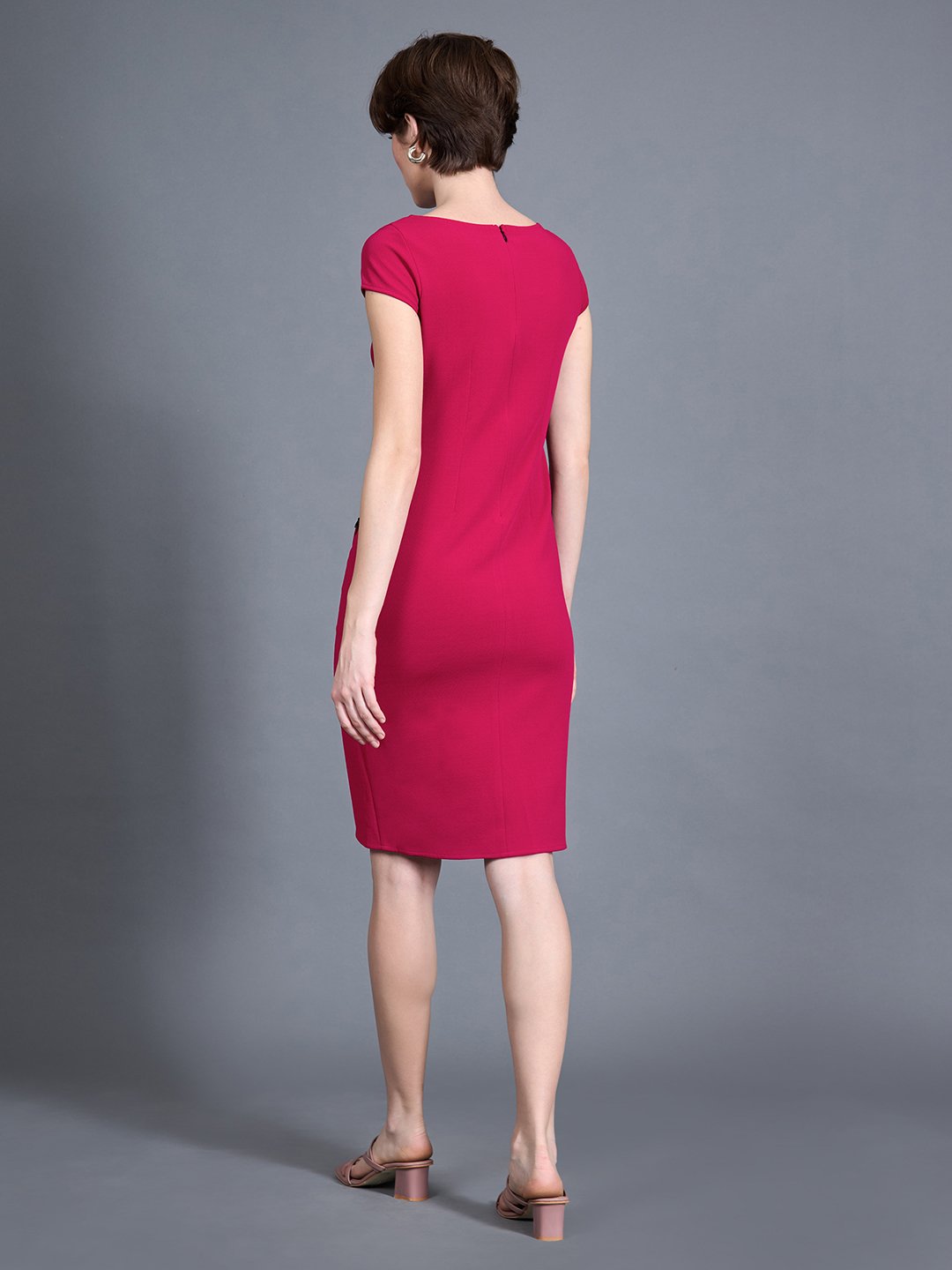Dark Pink Bodycon Mini Dress with Short Sleeves