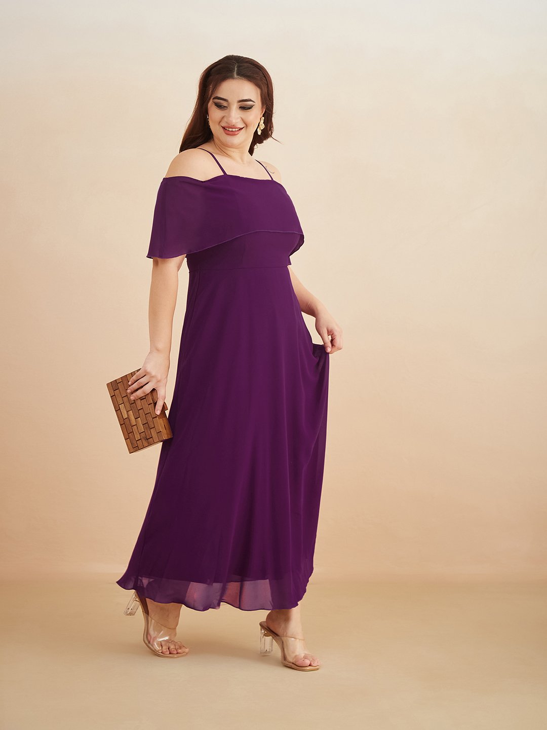 Purple Maxi Dress with Strappy Cold Shoulder