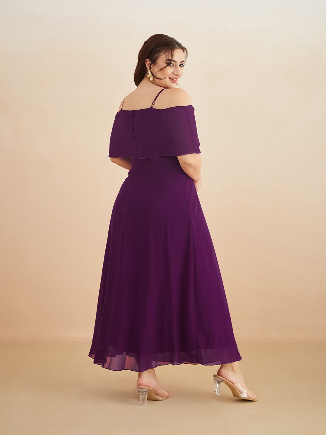 Purple Maxi Dress with Strappy Cold Shoulder