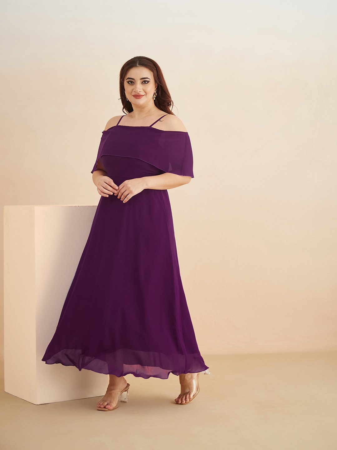 Purple Maxi Dress with Strappy Cold Shoulder