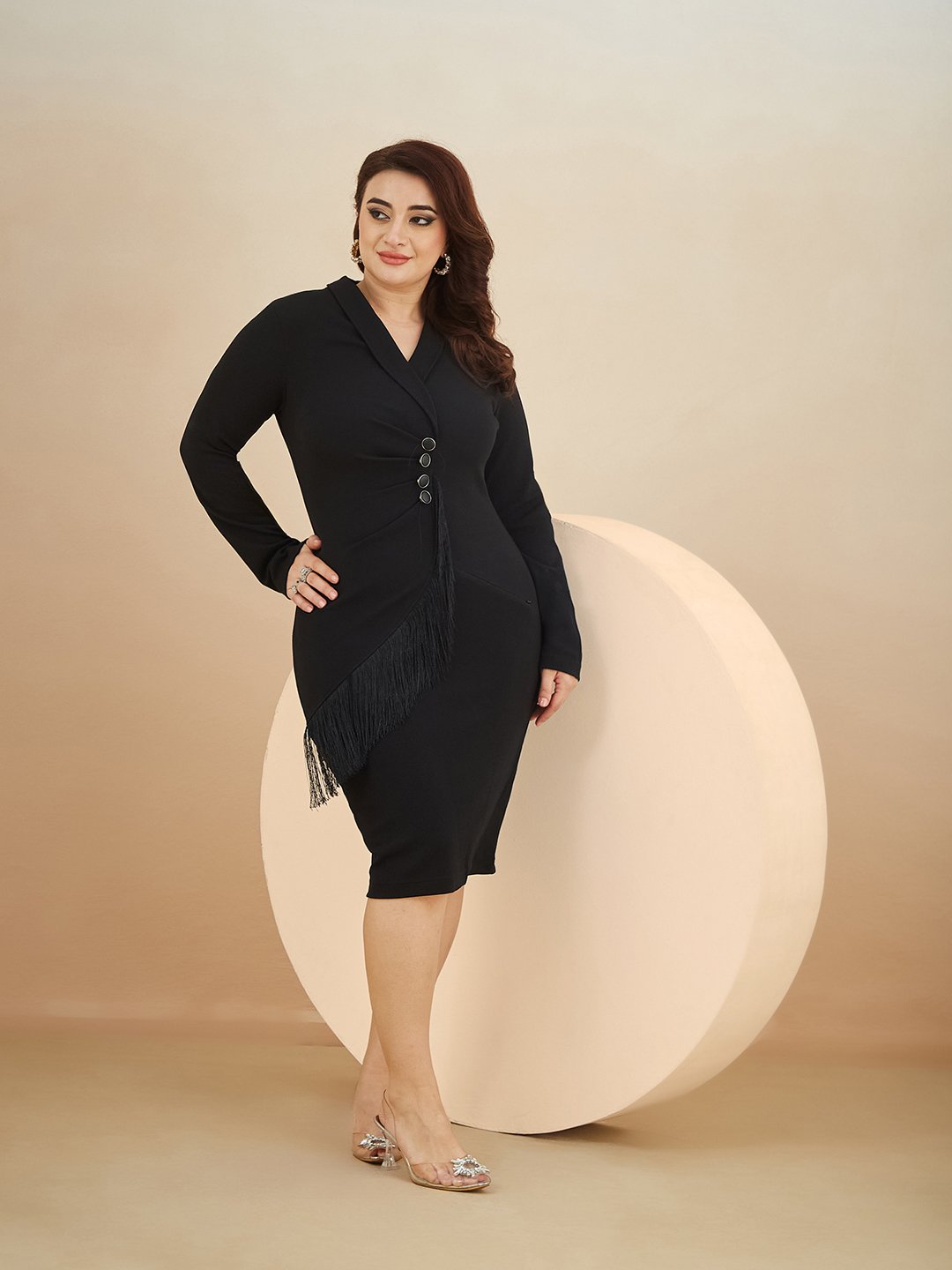 Black Blazer Dress with Fringe Detail