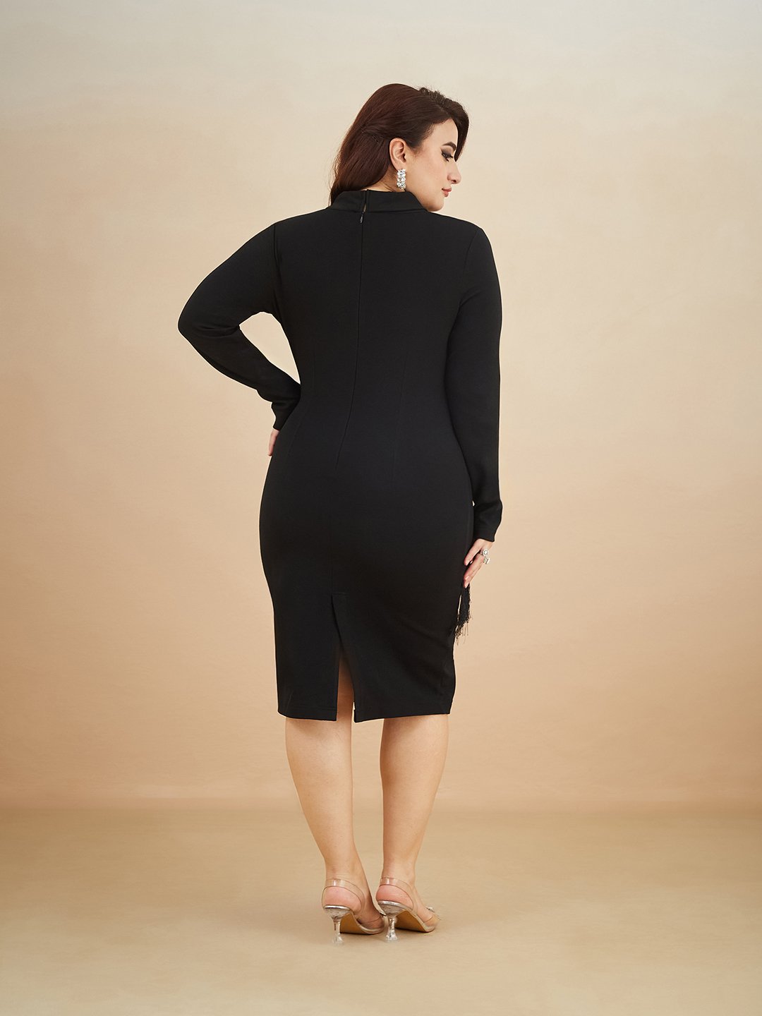 Black Blazer Dress with Fringe Detail