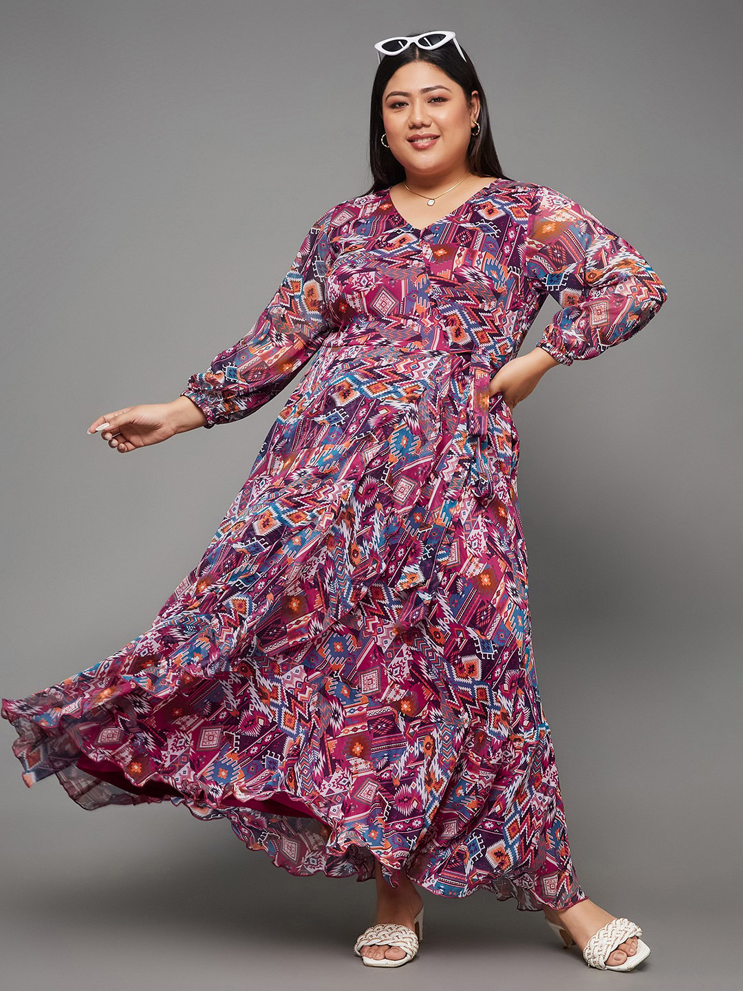 Geometric Maxi Dress with Long Sleeves
