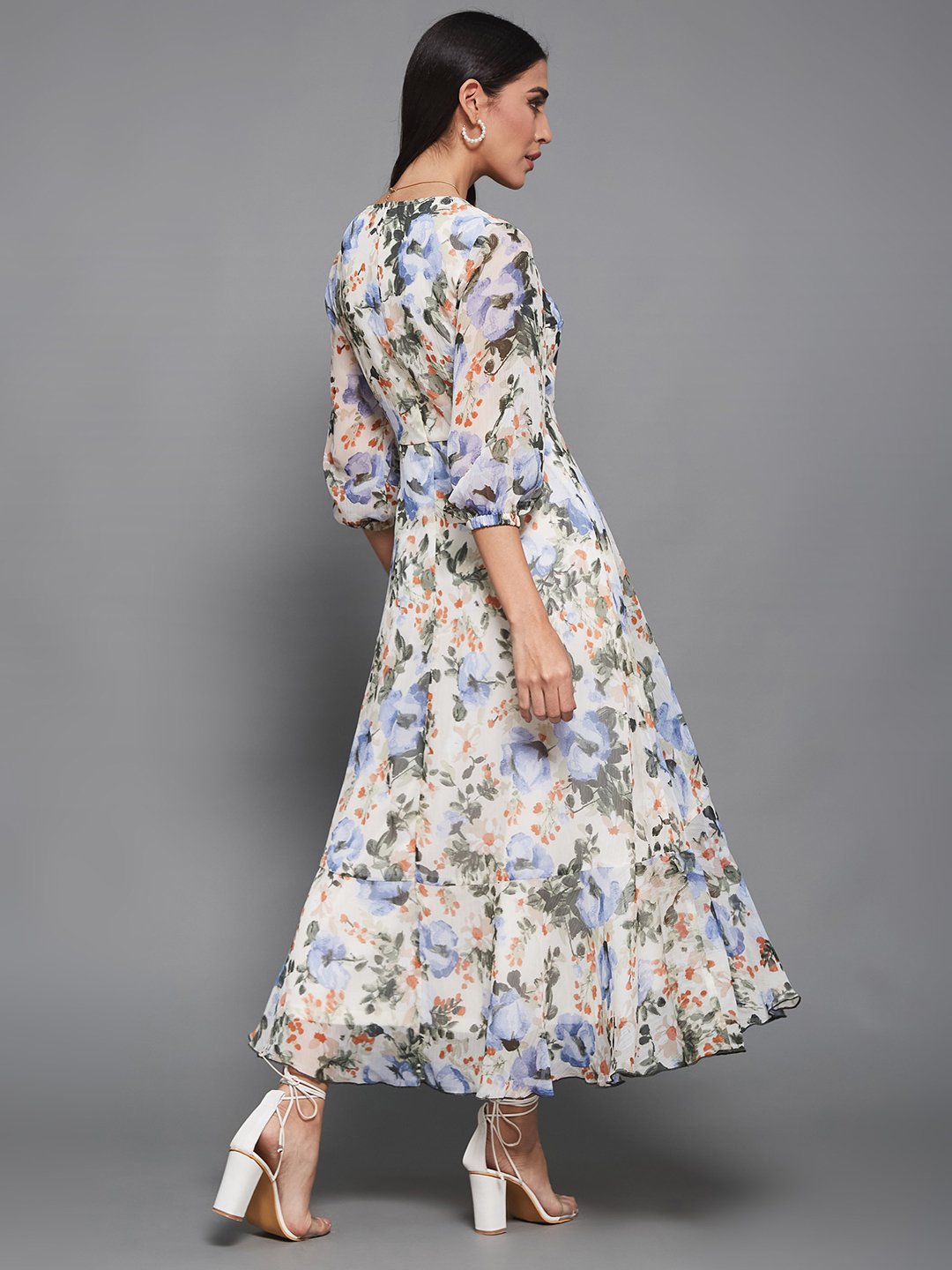 Floral Wrap Maxi Dress with 3/4 Sleeves