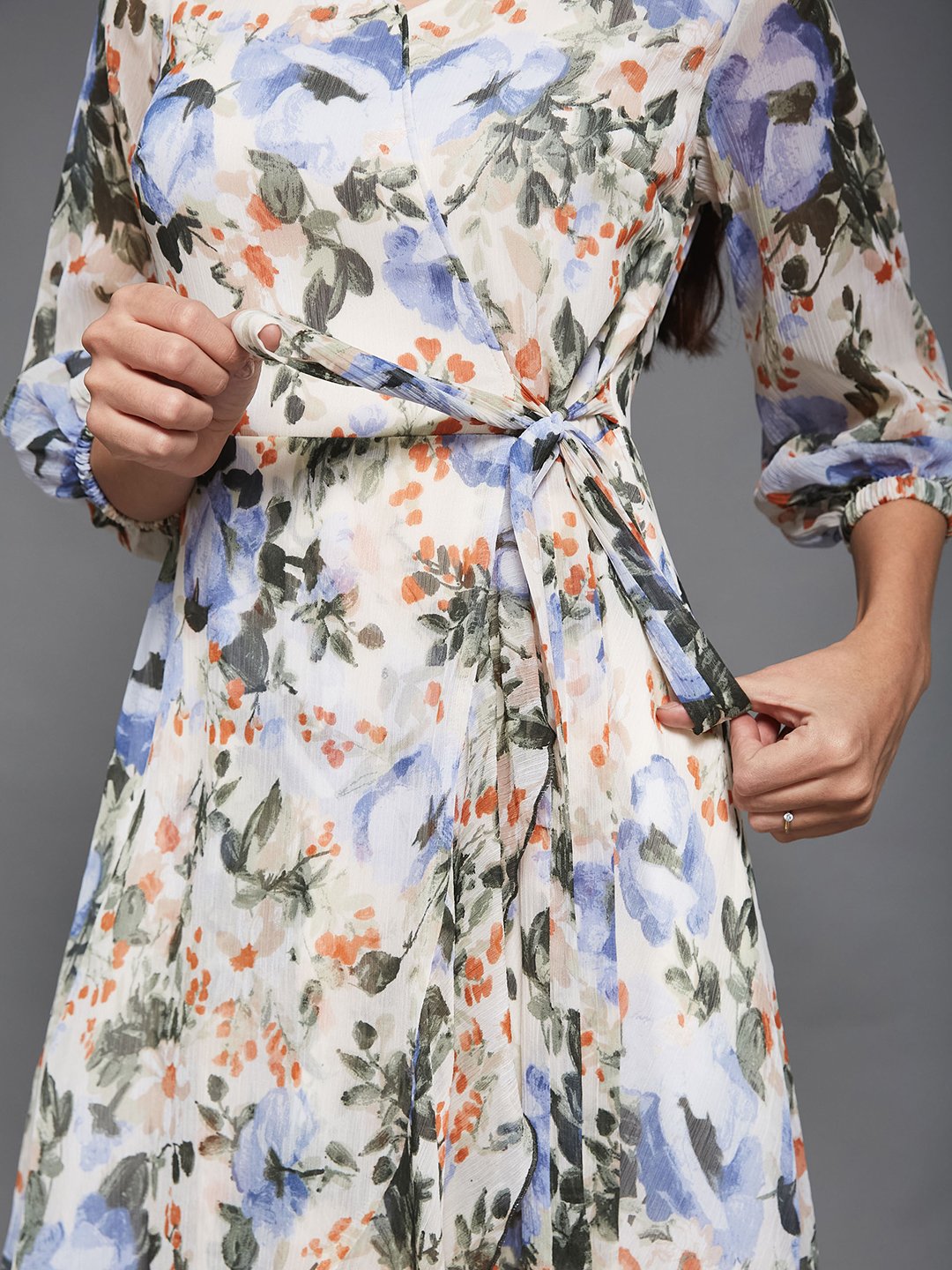 Floral Wrap Maxi Dress with 3/4 Sleeves