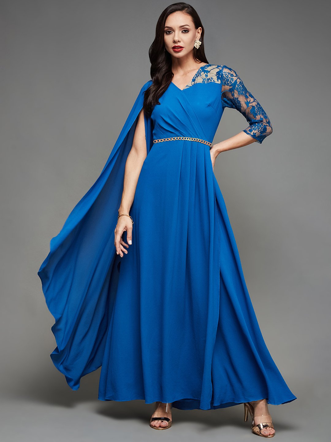 Blue Lace A-Line Maxi Dress
