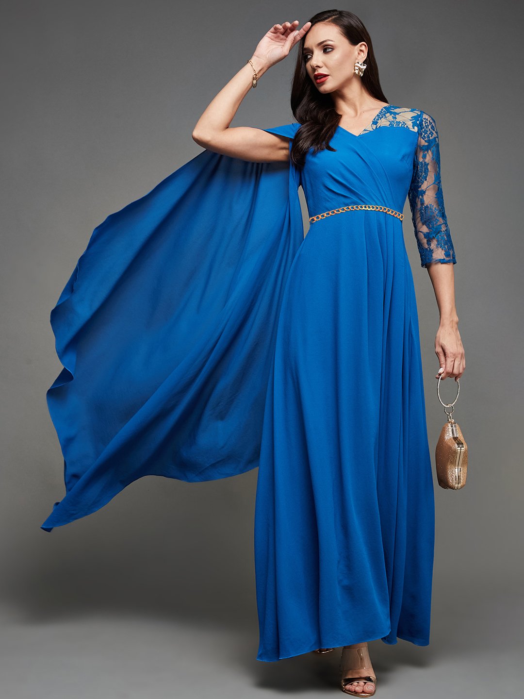 Blue Lace A-Line Maxi Dress