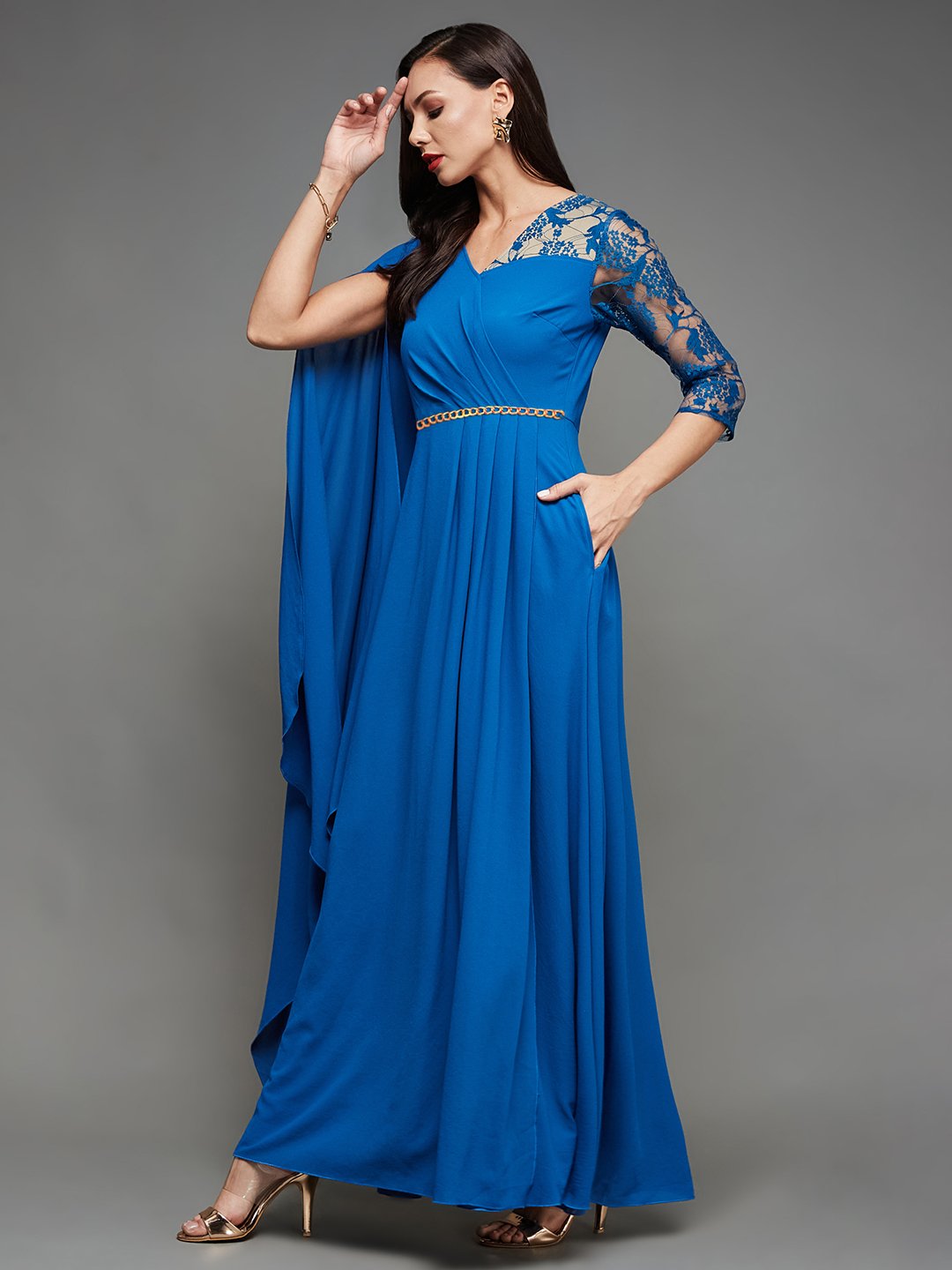 Blue Lace A-Line Maxi Dress