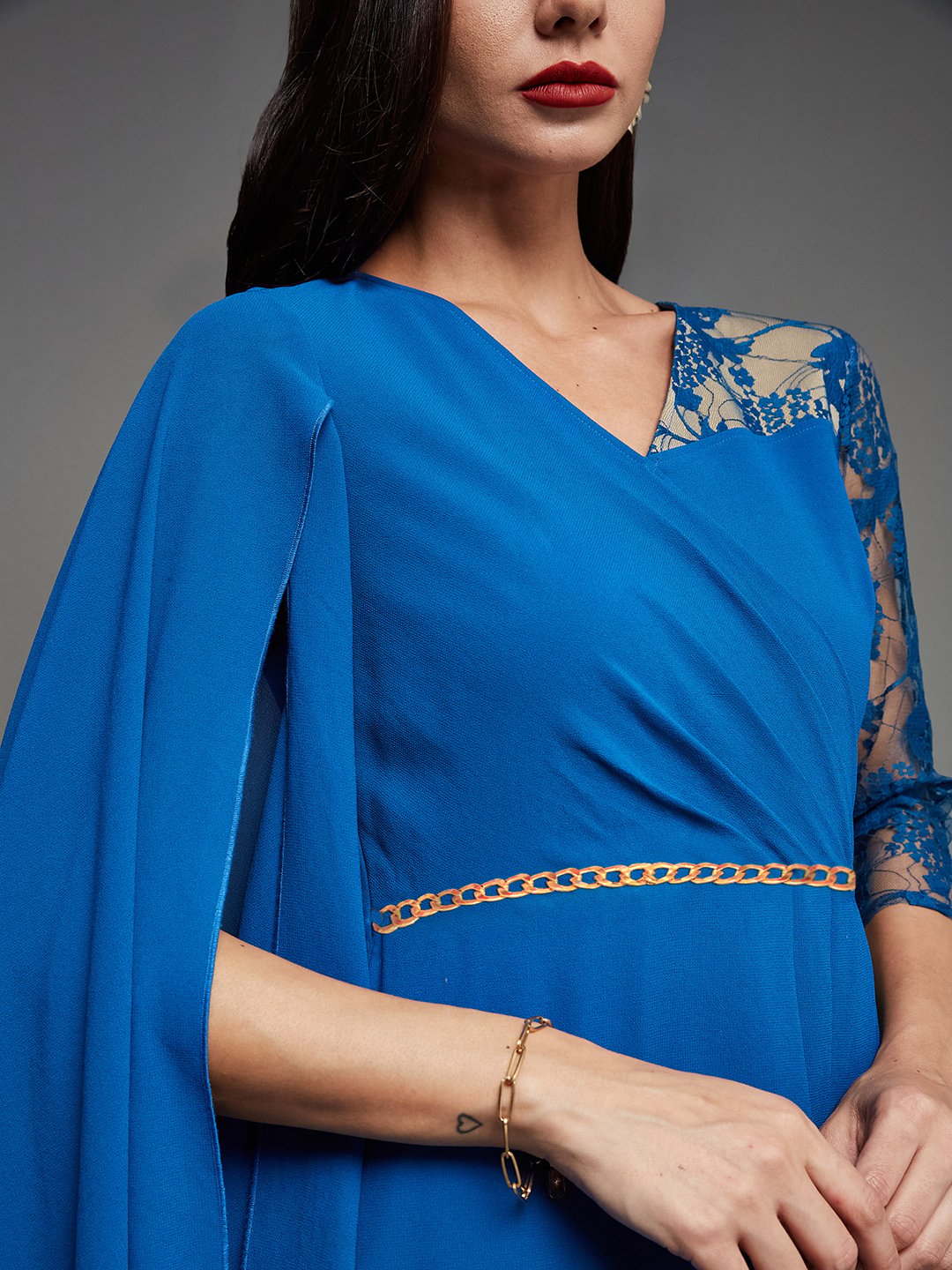 Blue Lace A-Line Maxi Dress