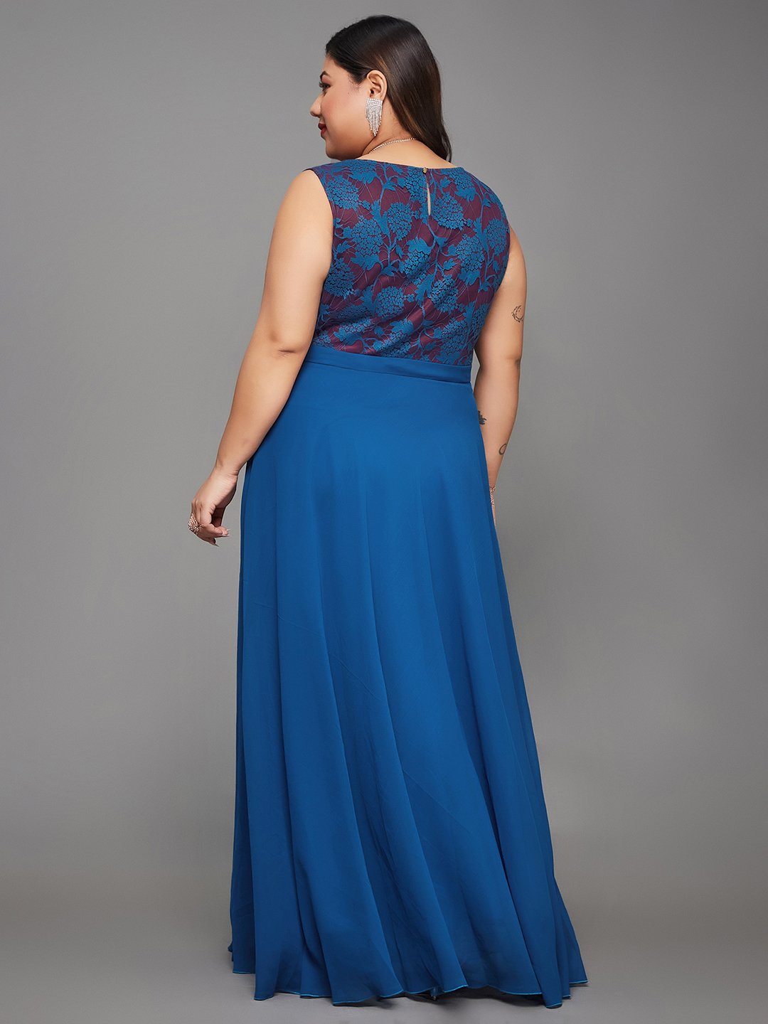 Blue Lace Sleeveless A-Line Maxi Dress