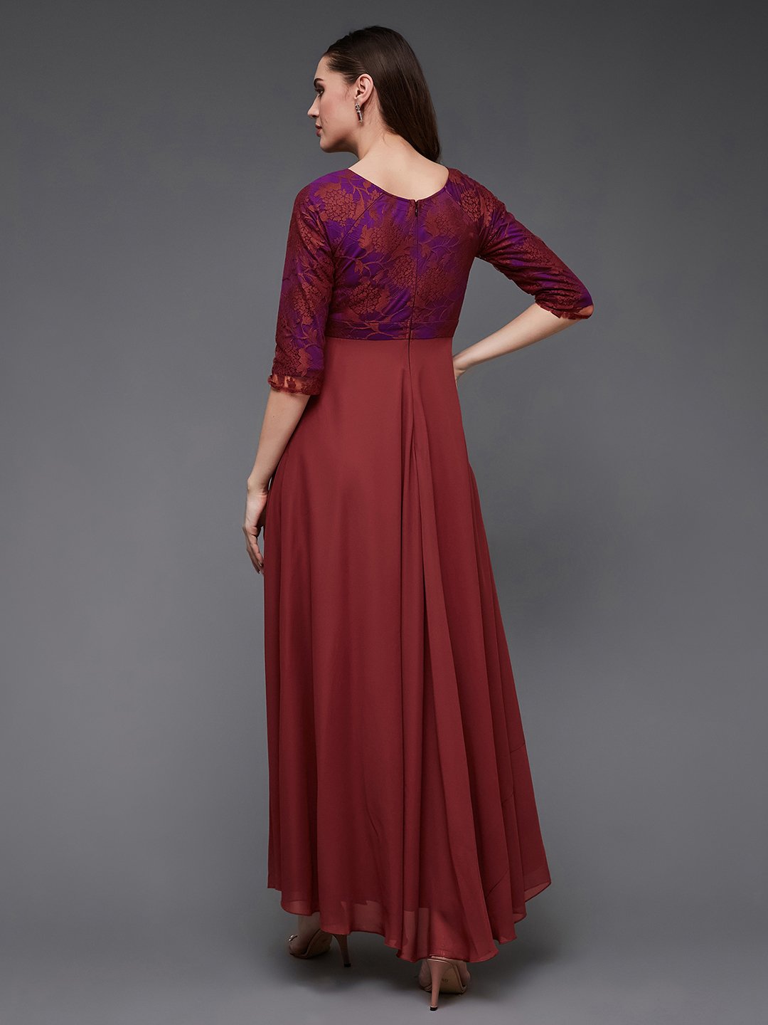 Floral A-Line Maxi Dress with 3/4 Sleeves