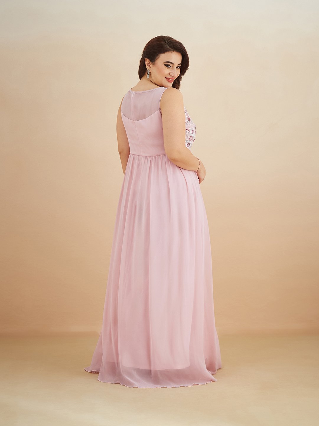 Light Pink Embroidered A-Line Maxi Dress