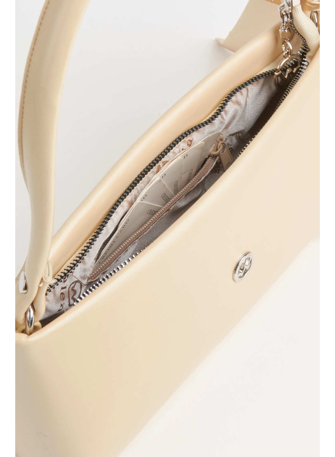 Beige Handbag with Zip Closure
