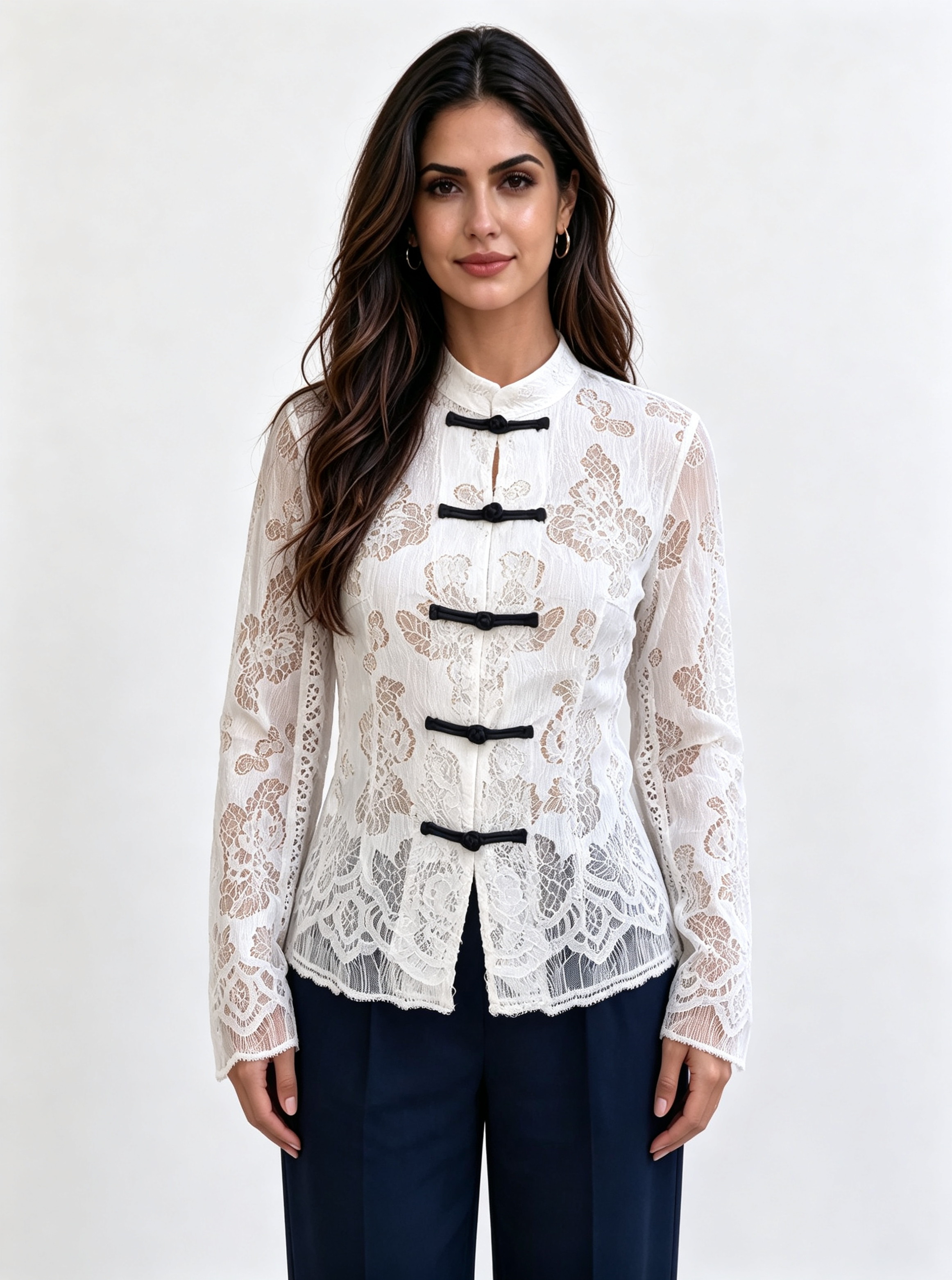 White Embroidered Collared Top