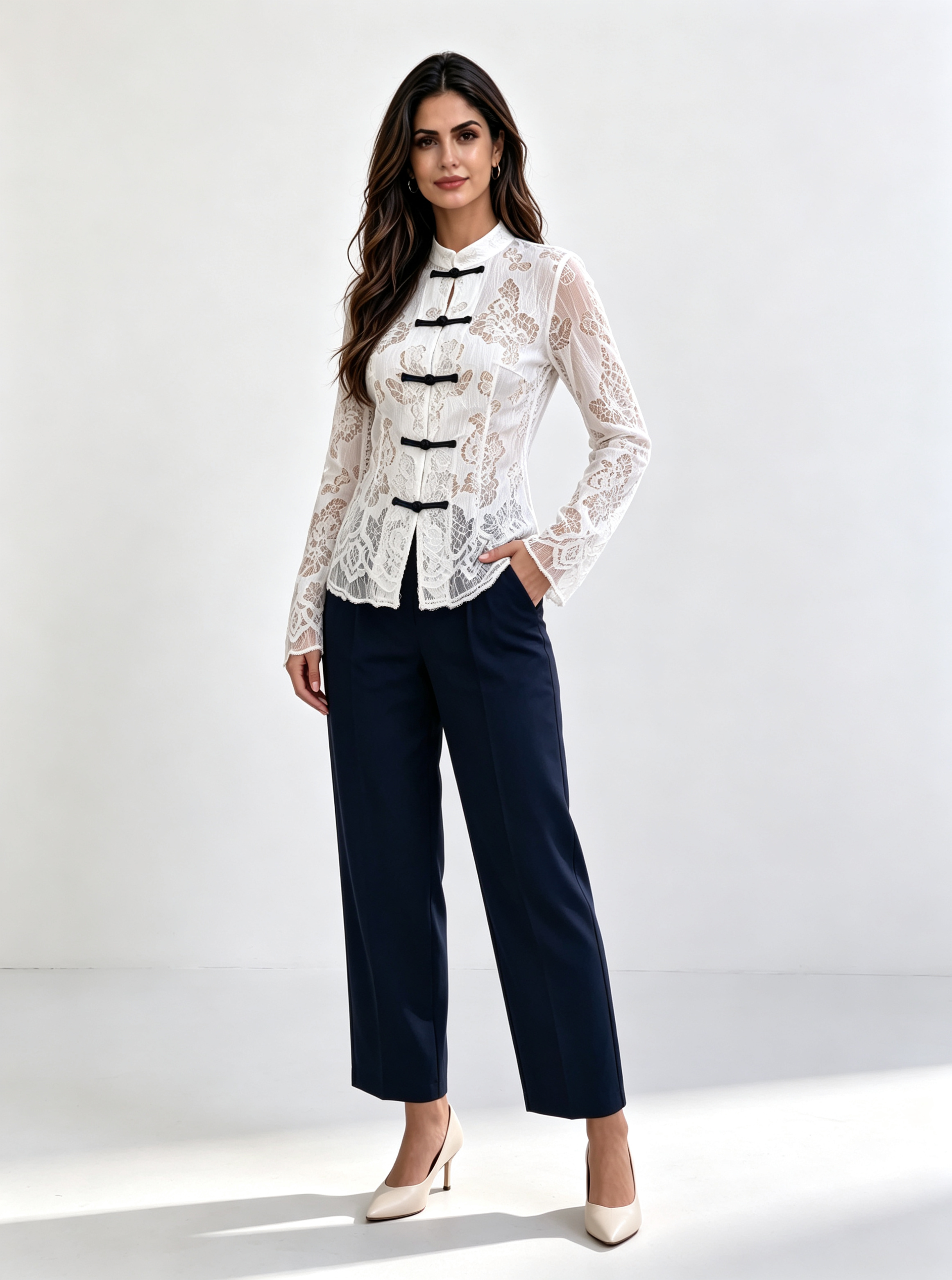 White Embroidered Collared Top