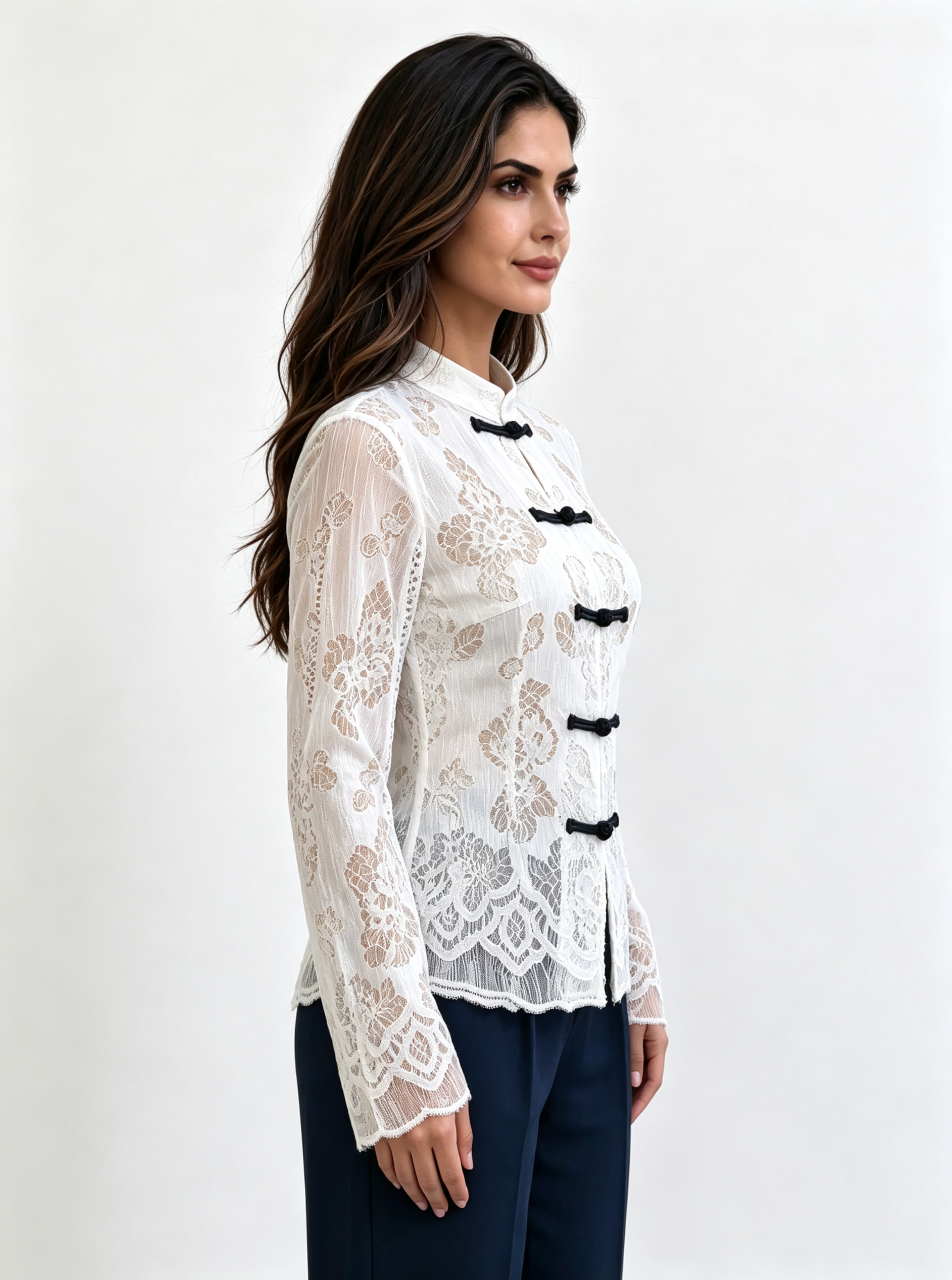 White Embroidered Collared Top