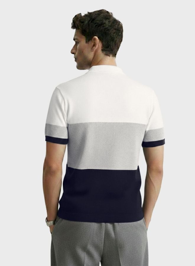Multi Color Block Polo Neck Slim T-Shirt