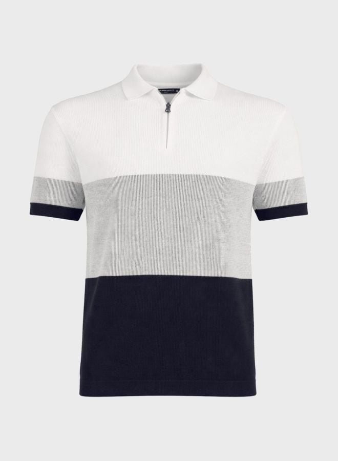 Multi Color Block Polo Neck Slim T-Shirt