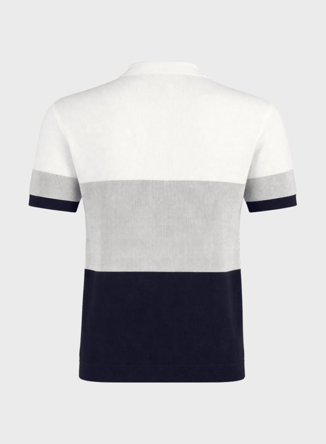 Multi Color Block Polo Neck Slim T-Shirt