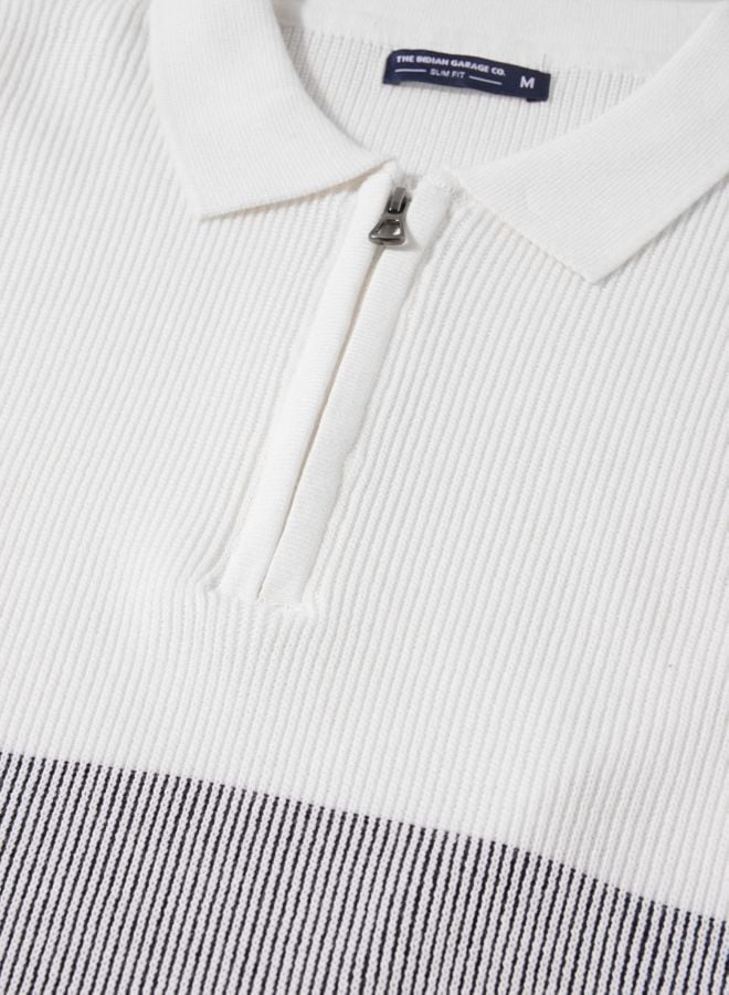 Multi Color Block Polo Neck Slim T-Shirt