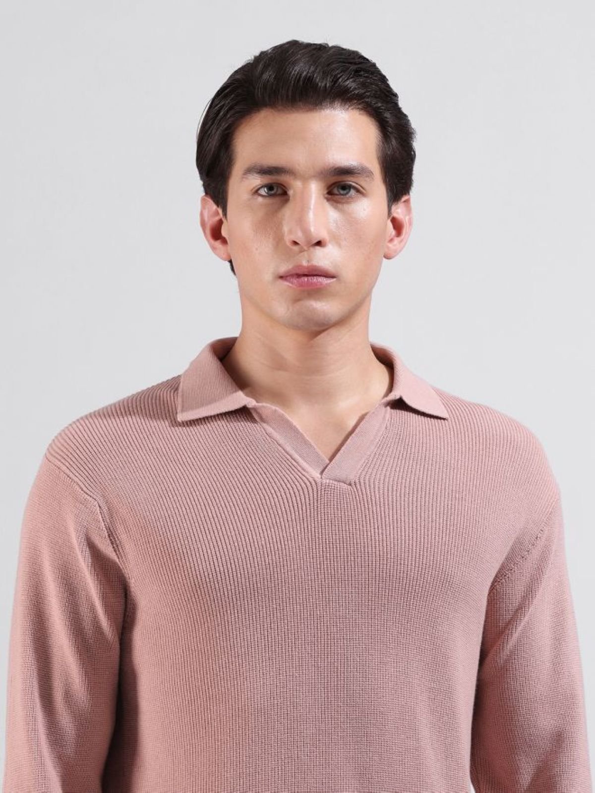 Pink Texture Polo Neck Slim T-Shirt