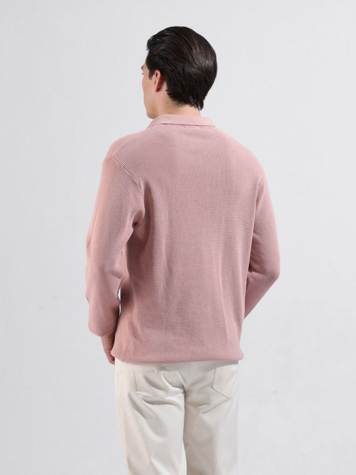 Pink Texture Polo Neck Slim T-Shirt
