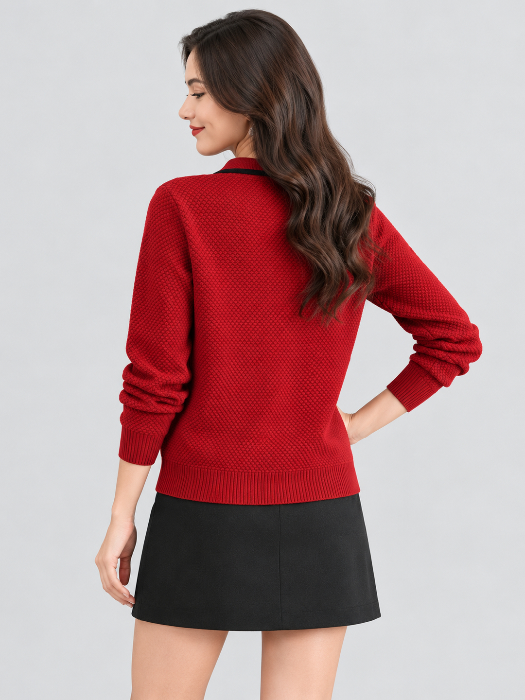 Red Textured Sweatshirt with Long Sleeves