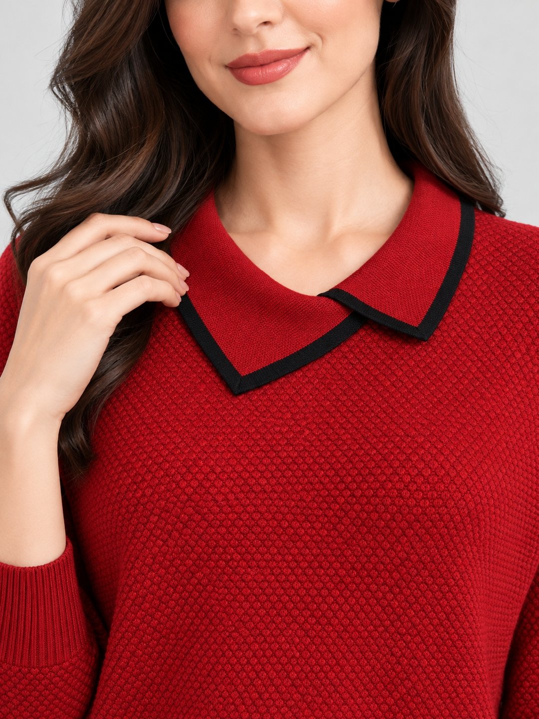 Red Textured Sweatshirt with Long Sleeves