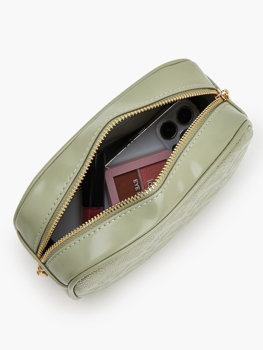 Monogram Textured Crossbody Bag With Chain Strap