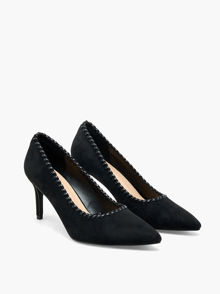 Women Whipstitch Trim Pointed Toe Pumps