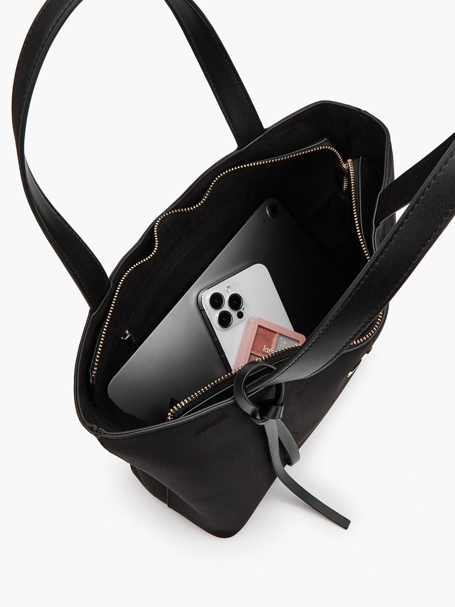 Textured Tote Bag With Zip Closure