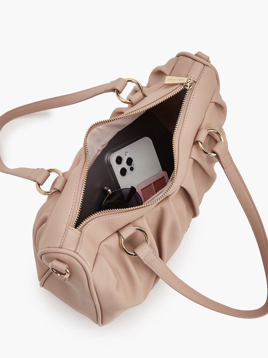 Pleated Shoulder Bag With Detachable Strap