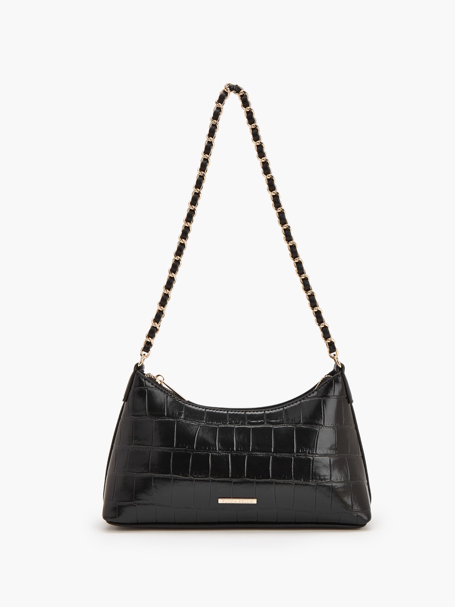 Textured Shoulder Bag With Chain Strap