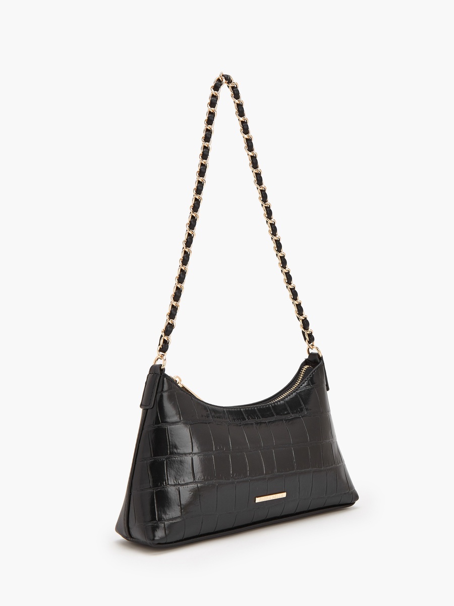 Textured Shoulder Bag With Chain Strap