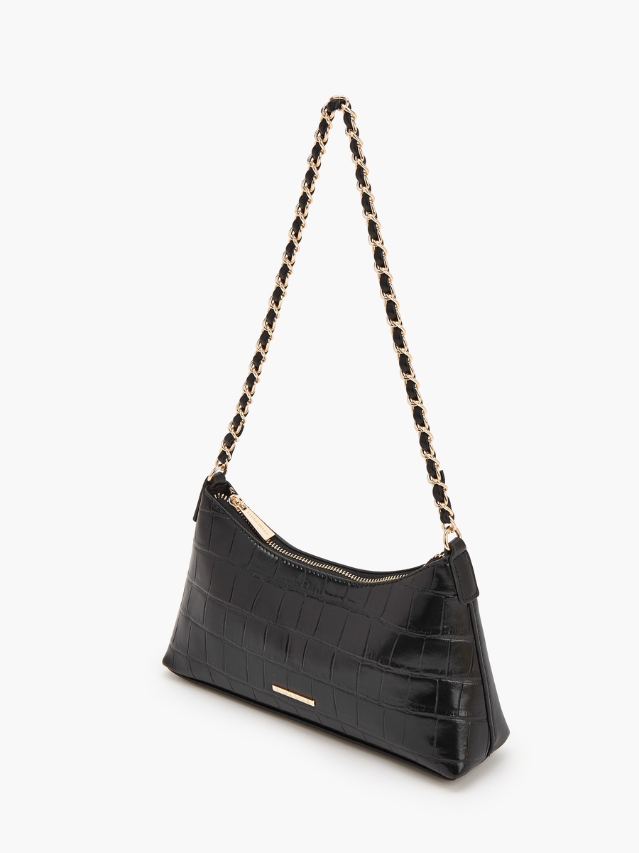 Textured Shoulder Bag With Chain Strap