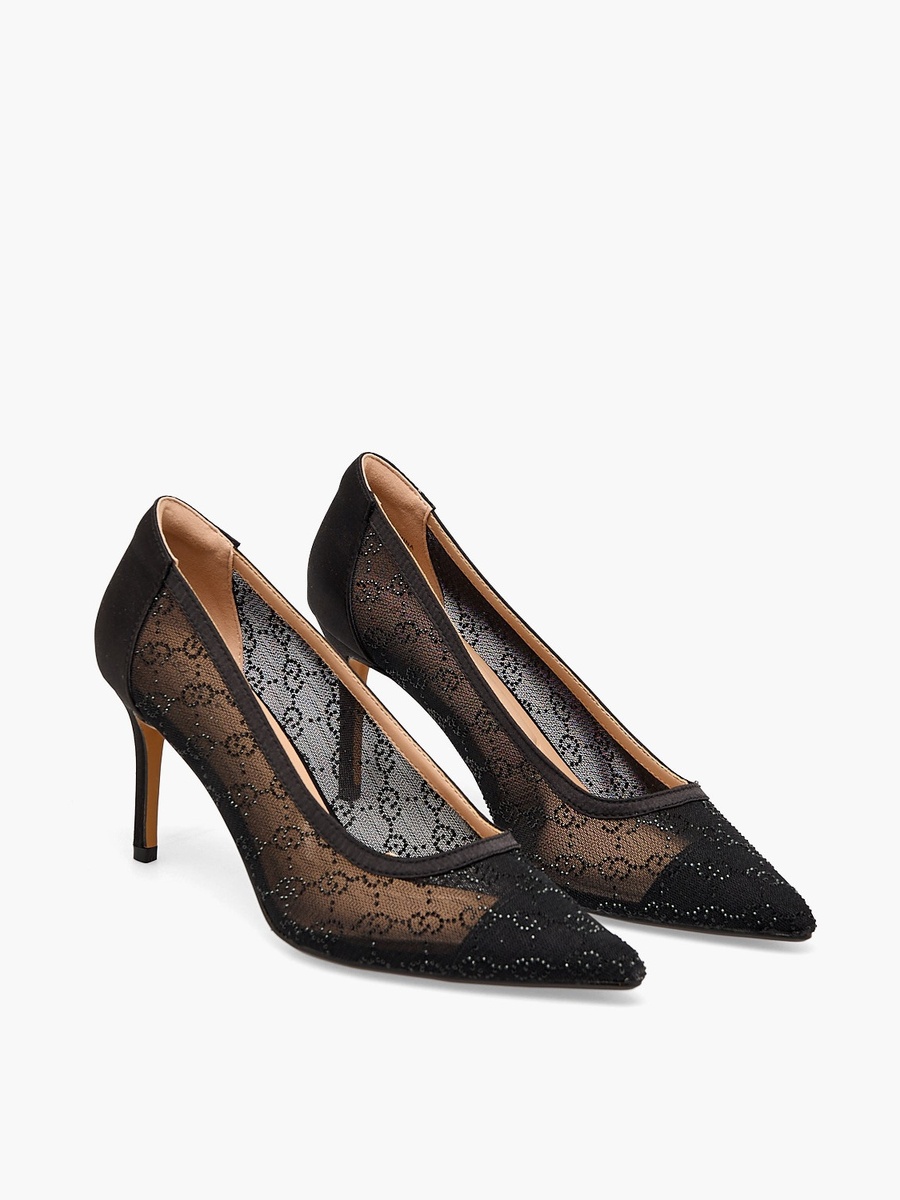 Women Diamante Mesh Stiletto Heel Pumps