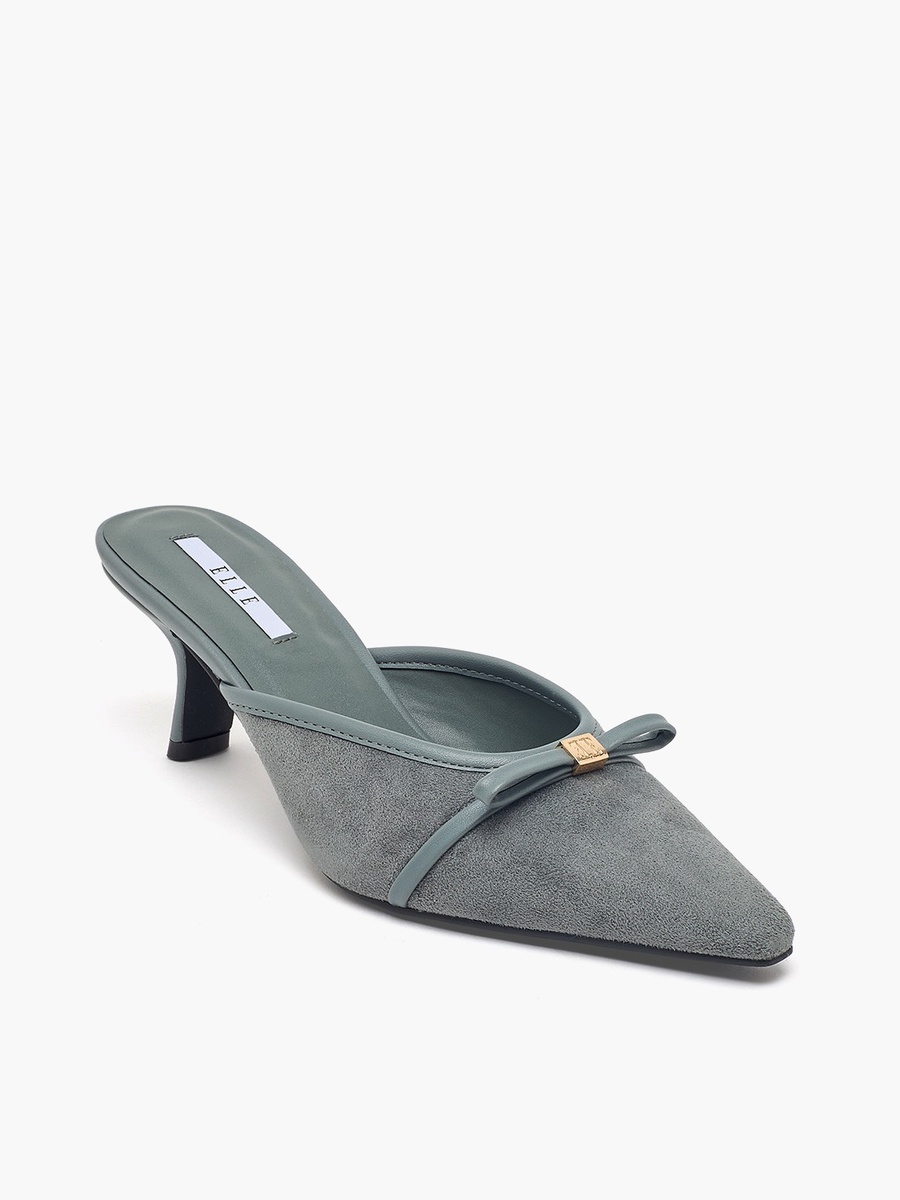 Women Bow Accent Pointed Toe Kitten Heel Mules