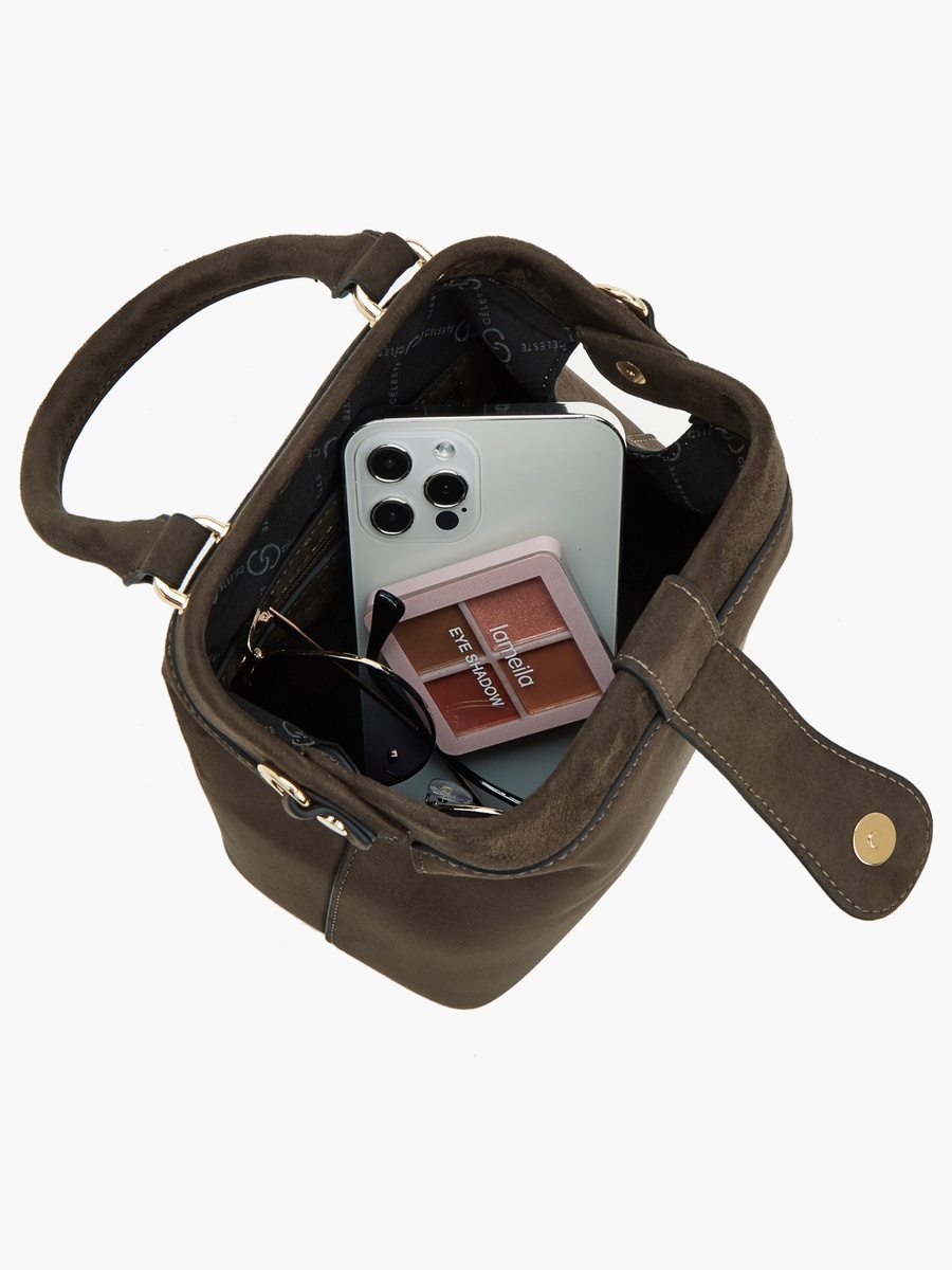 Suede Crossbody Bag With Top Handle