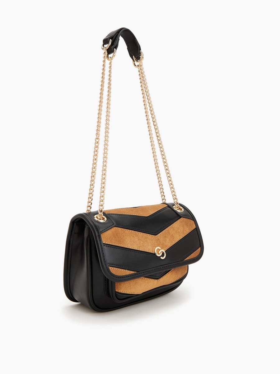 Chevron Suede Crossbody Bag With Chain Strap