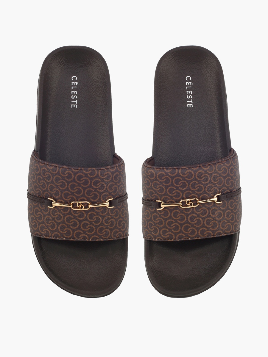 Women Monogram Print Slides