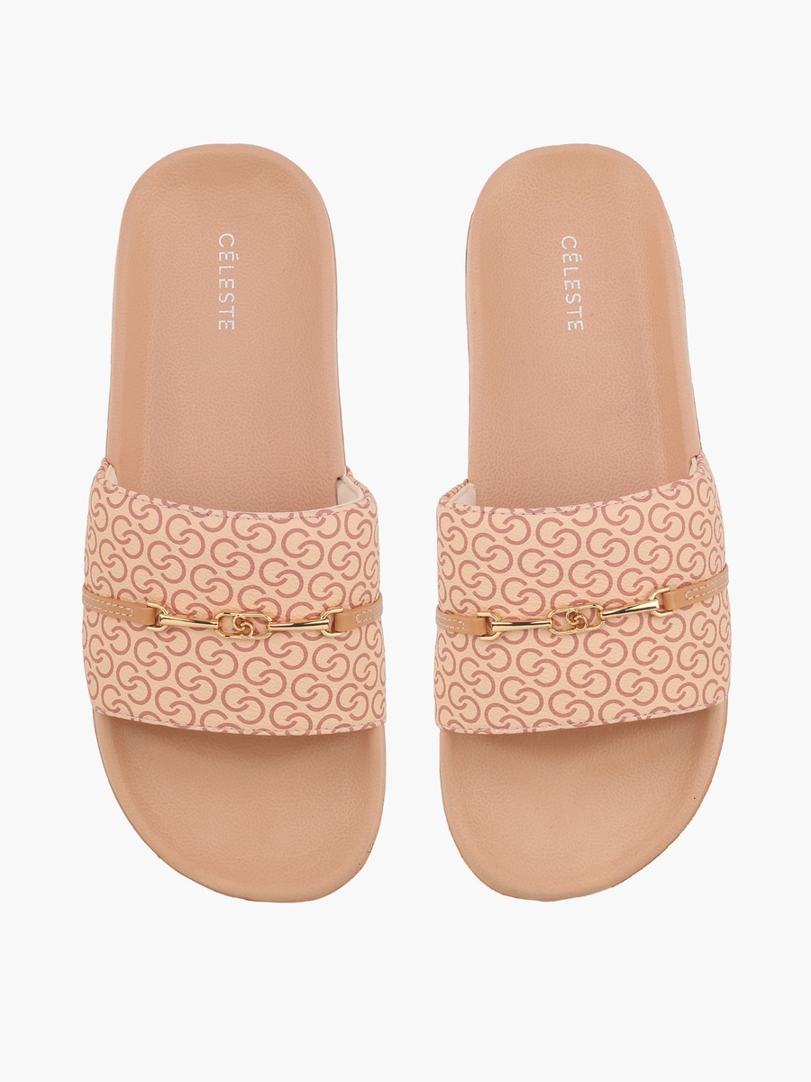 Women Monogram Print Slides