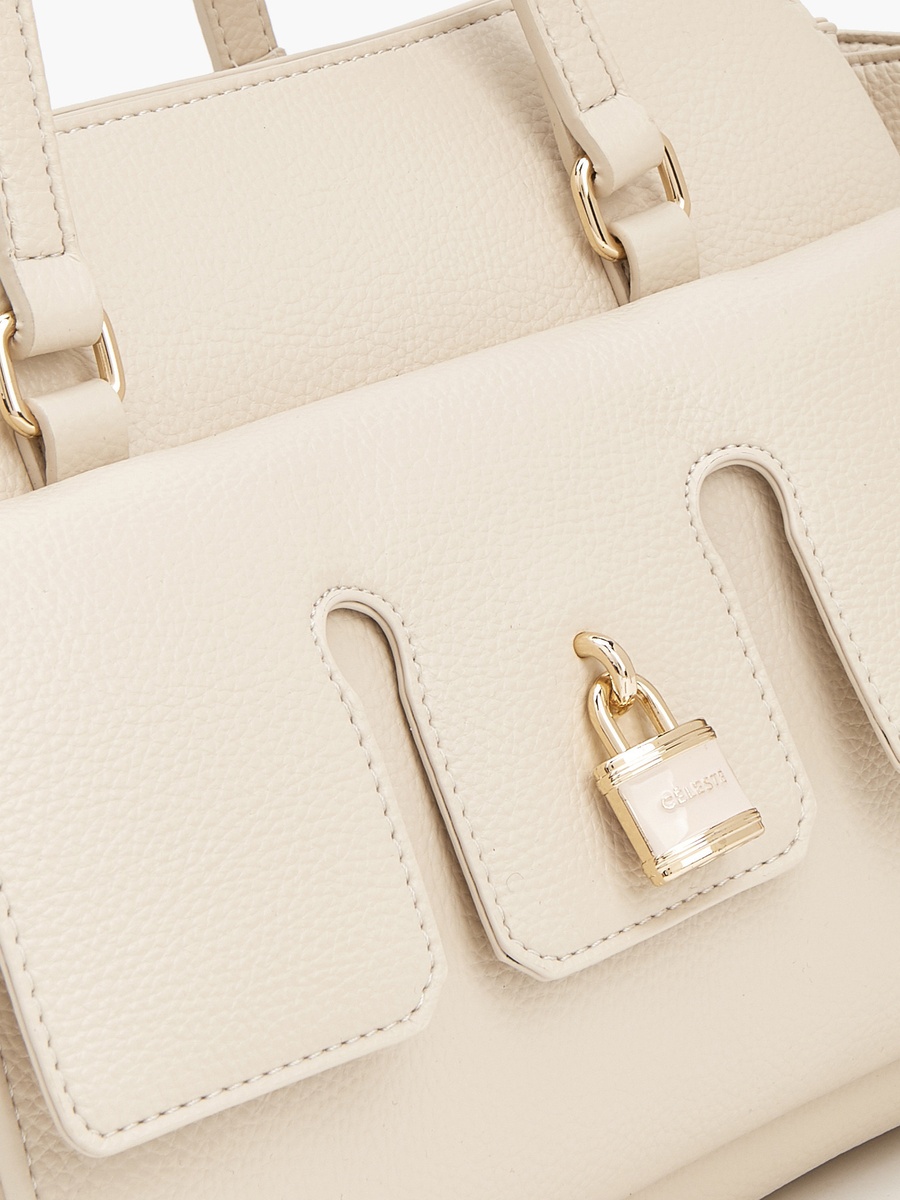 Metallic Accent Tote Bag With Zip Closure