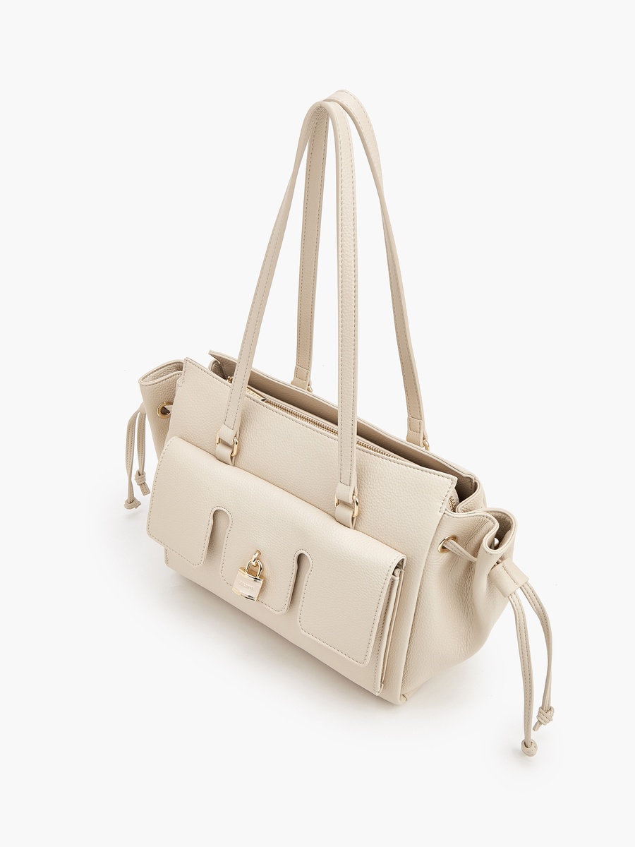 Metallic Accent Tote Bag With Zip Closure