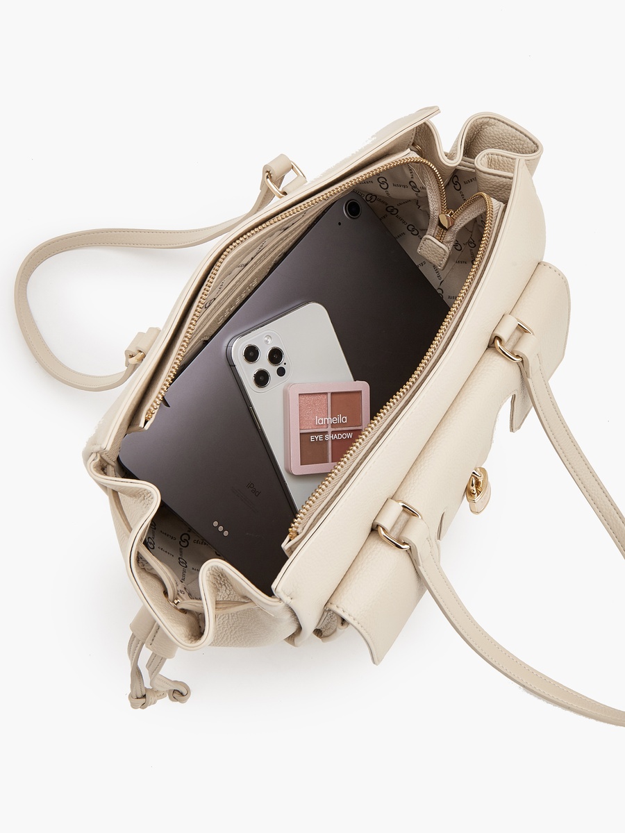 Metallic Accent Tote Bag With Zip Closure