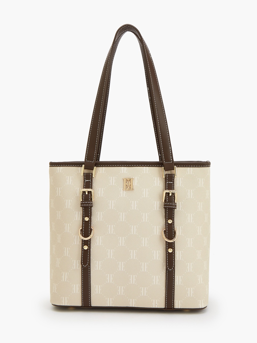 Monogram Print Tote Bag With Zip Closure