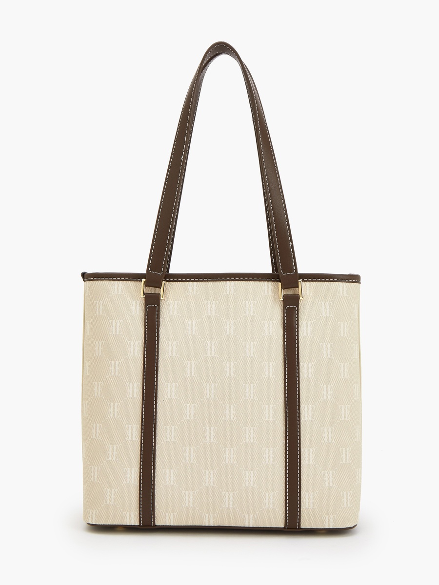 Monogram Print Tote Bag With Zip Closure