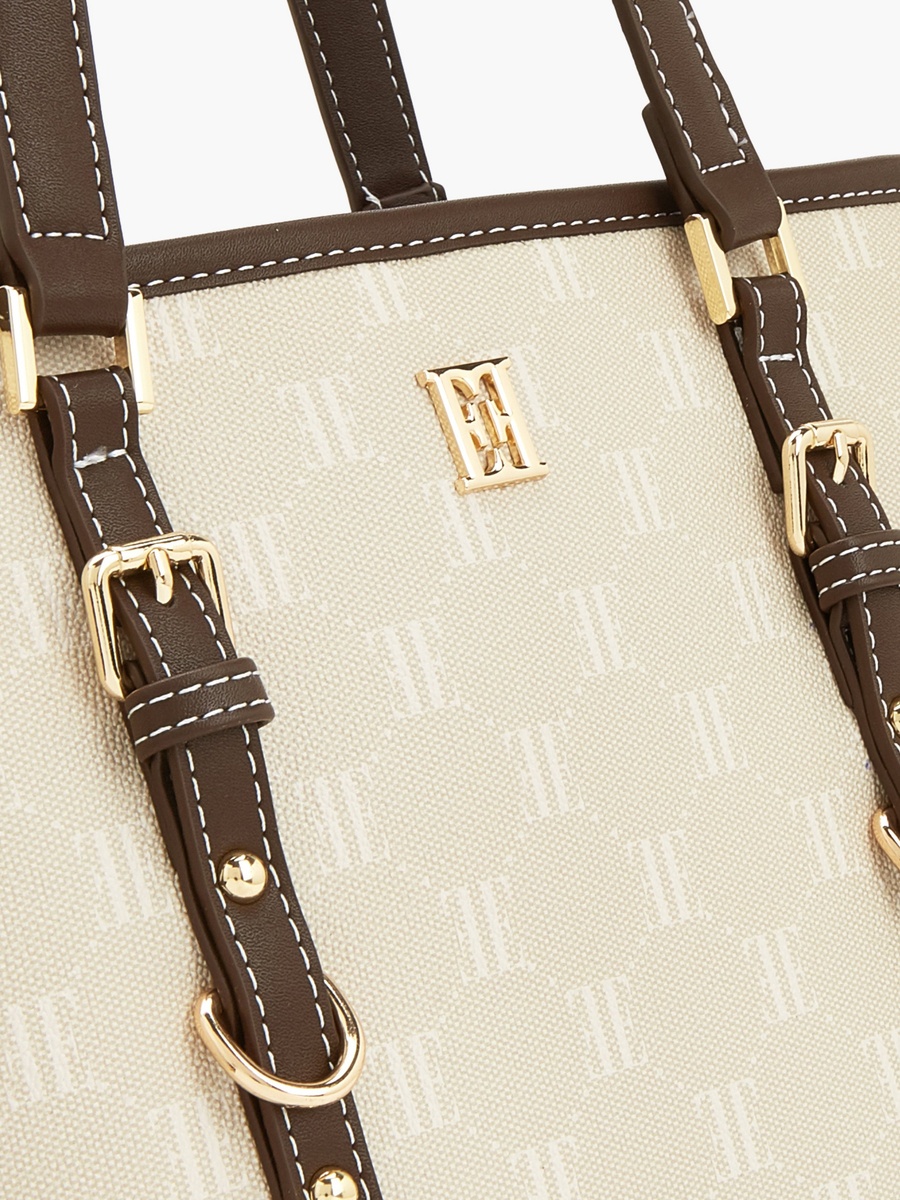 Monogram Print Tote Bag With Zip Closure
