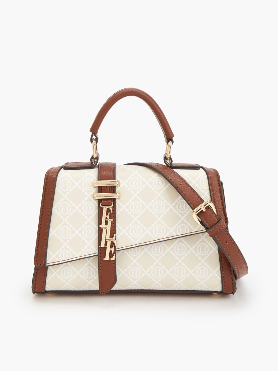Monogram Print Satchel Bag With Detachable Strap