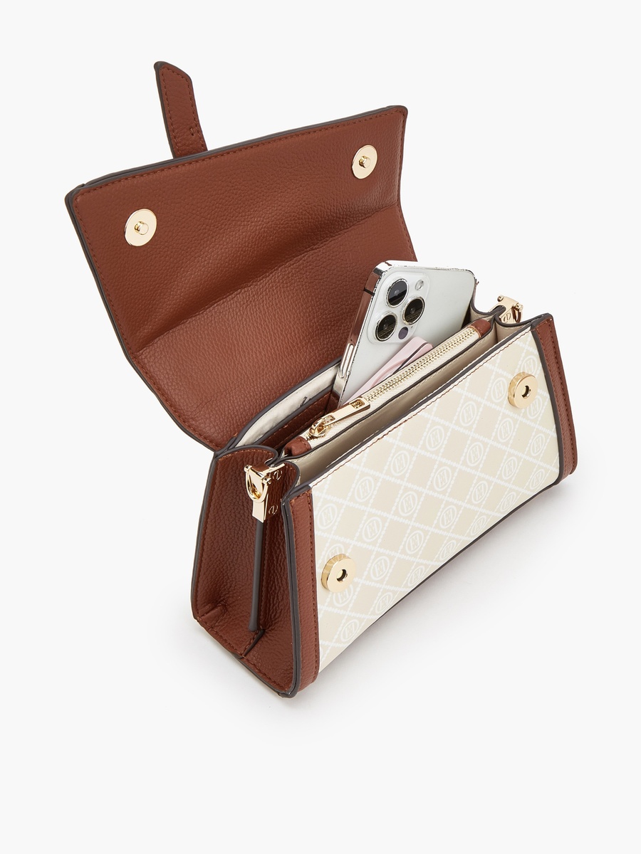 Monogram Print Satchel Bag With Detachable Strap